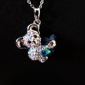 Cute Koala Bear Pendant Necklace Blue Heart Stone Silver Tone Chain 19.5 Inch
